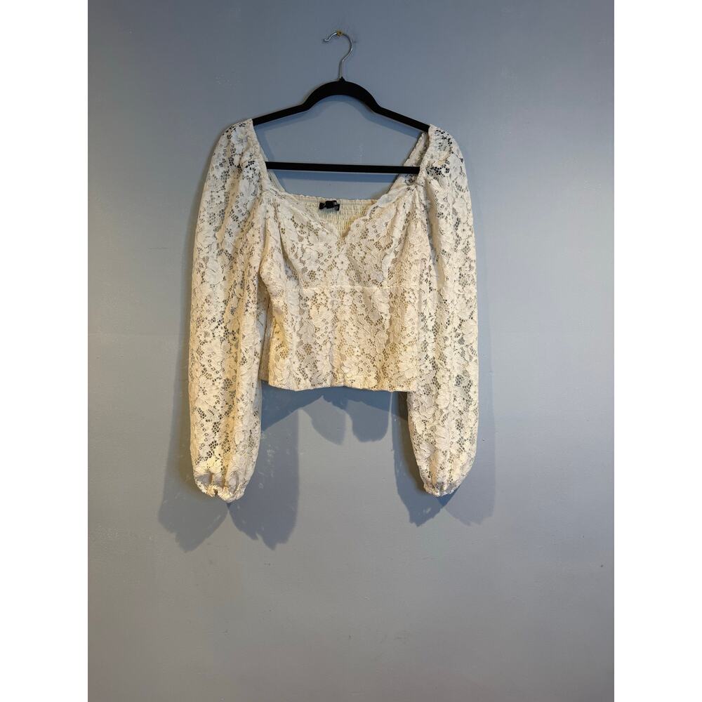 Express Long Sleeve Lace Smocked Back Top Cream Size M